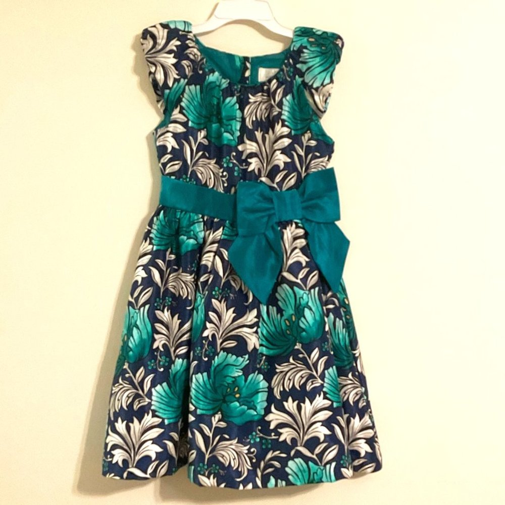 Midnight Blue & Teal Short Sleeve Dress Girls 10
